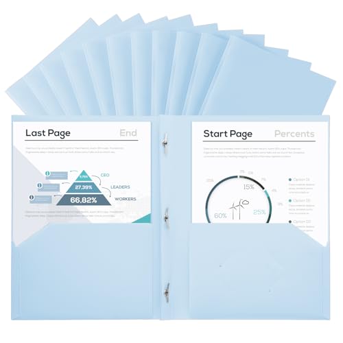 SUIN Plastic Project-Folder with 2 Pockets and 3-Prong Fasteners, for US Letter Size, Bulk Pack Color File-Folder for US Letter Size Papers, Ideal for School & Office, (Pastel Blue) - color: Pastel Blue