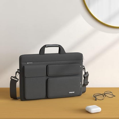 MOSISO Laptop Shoulder Bag 15.6 inch, 15-15.6 inch Computer Bag | Compatible with MacBook Pro 16 inch, HP, Dell, Lenovo with 2 Raised&1 Flapover&1 Horizontal Pocket&Handle&Belt, Slate Gray - color: Slate Gray, size: 16 inch