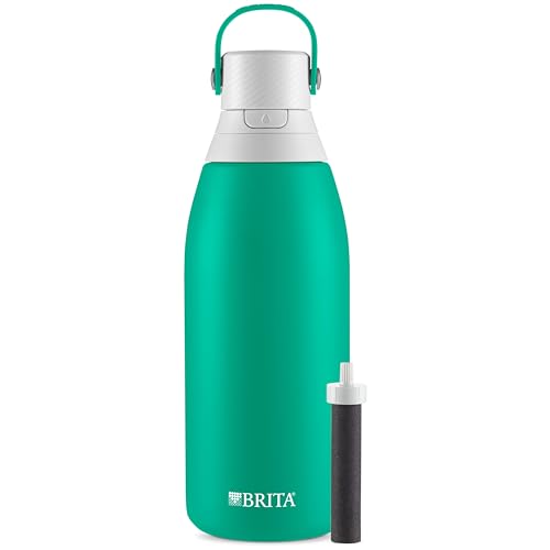 Brita Insulated Filtered Water Bottle with Straw, Reusable, Stainless Steel Metal, Jade, 32 Ounce - color: Jade, size: 32 Ounces