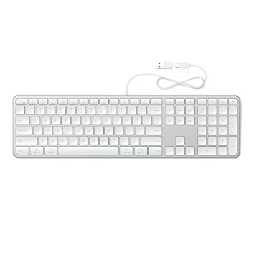 Satechi Slim LX3 Wired Keyboard, Full-Size Design with Cross-Platform OS Switching, USB-C or USB-A Connectivity, Designed for Mac and PC Setups, Silver - color: Silver, size: Keyboard