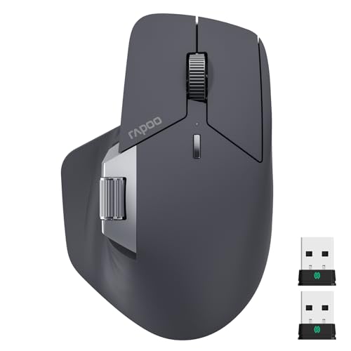 Rapoo MT760 PRO Wireless Mouse, NearLink + Bluetooth 5.0 Multi-Device, 12K DPI, 2K Polling, Ergo for Work & Gaming, 11 Programmable Buttons, On-Board Memory, Quiet Clicks, USB-C, 120 Days Battery Life - color: Matte Black, size: PRO Ver.