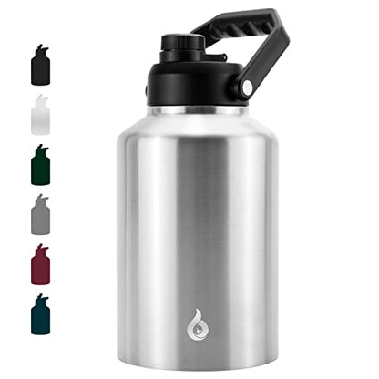 BJPKPK One Gallon(128 oz) Insulated Water Bottle, Dishwasher Safe Stainless Steel Jug, BPA Free Jug with Ergonomic Handle & Anti-slip Bottom, Large Water Bottle,Stainless Steel - color: Stainless Steel, style: 128oz