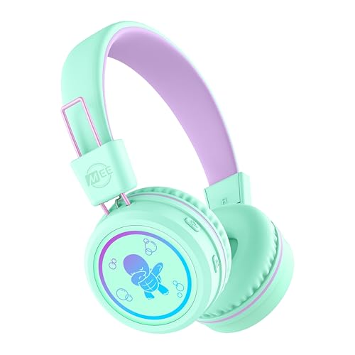MEE Audio KidJamz KJ55BT Bluetooth Wireless Safe Listening Headphones for Children with LED Lights, 85dB Volume Limiter, Microphone, & 40h Battery; Kids Headset for School/iPhone/iPad/Tablet (Mint) - color: Mint, style: Standard