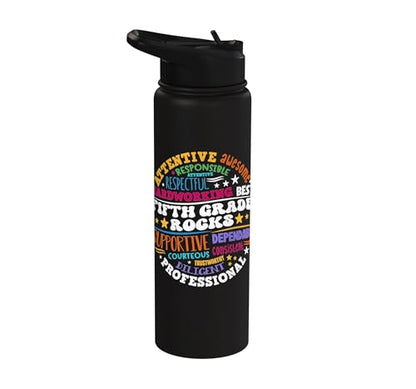 Fifth Grade Rocks Teacher Student - 5th Grade Back to School Stainless Steel Insulated Water Bottle - color: Black