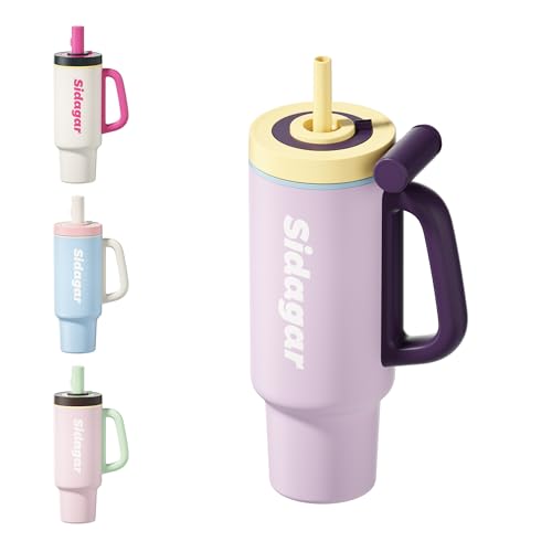 36oz Insulated Tumbler with Handle, Stainless Steel Water Bottle, Leak-Resistant Travel Coffee Mug with Push Button Lid, Cup Holder Friendly for Tea & Daily Use, Purple - color: Lavender Mist