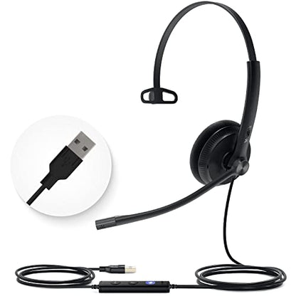 Yealink UH34 USB Headset with Mic, Single Ear Wired Headphones with Noise Cancelling Microphones, Professional Work Headphones VoIP Phone Computer Call Center Office,Ultra Light Mono