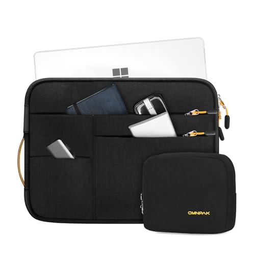 Omnpak Surface Pro 11 Case,13 inch Laptop Sleeve for Surface Pro 12/11/10/9/8/X/7/6/5/4/3 with Side Handle Strap and Accessory Pocket,Recycled PET Laptop Carrying Bag - color: Black with Accessory Pouch, size: For Surface Pro 11/12/10/9/8/7/6