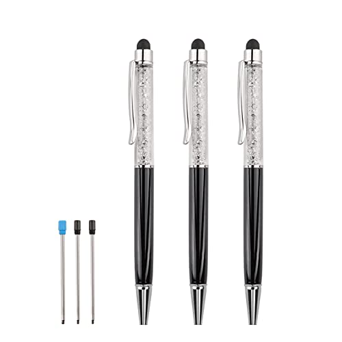 Bling Ballpoint Pens Crystal Diamond Pen Capacitive Touch Screen Stylus with Replacement Refills Rubber Tips for iPhone iPad Kindle Touchscreen Devices 3Pcs Writing Pen (Black) - color: black