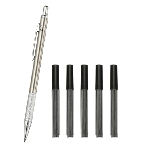 PATIKIL Mechanical Pencil 2.0mm, Lead Pencils Mechanical Holder Automatic Metal Holder with 5Pcs Refills for Drawing Art Sketching Woodworking, Silver - color: Silver, size: 2.0mm