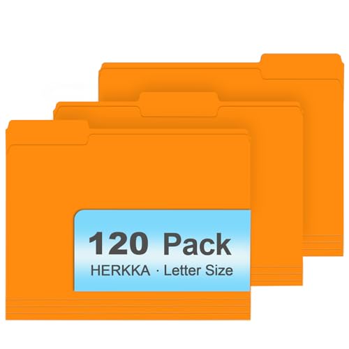 File Folder, HERKKA 120 Pack 1/3 Cut Tab File Folders, File Folders Great for Organizing and Filing, Letter Size, Orange - color: Orange