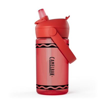 CamelBak Crayola Flip Straw Kids Water Bottle with Bite Valve, Tritan Renew Design for School and Everyday Use, 14oz, Cherry Red - color: Cherry Red