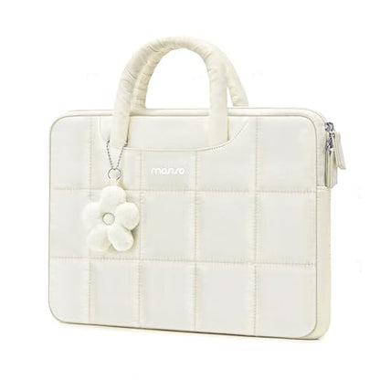 MOSISO Laptop Case 13.3 inch,13-13.3 inch Puffy Laptop Sleeve Compatible with MacBook Neo 13/Air 13 13.6/Pro/Pro 14,HP Dell ASUS Lenovo,Rectangle Quilted Bag with Handle&Flower Pendant, Sand - color: Sand, size: 13.3 inch