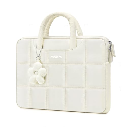 MOSISO Laptop Case 13.3 inch,13-13.3 inch Puffy Laptop Sleeve Compatible with MacBook Neo 13/Air 13 13.6/Pro/Pro 14,HP Dell ASUS Lenovo,Rectangle Quilted Bag with Handle&Flower Pendant, Sand - color: Sand, size: 13.3 inch