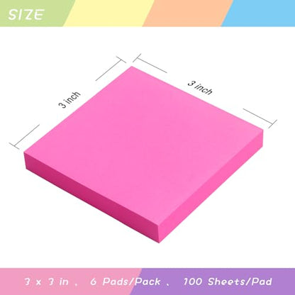 Sticky Notes 3x3 Self-Stick Notes Pads with 6 Bright Colors, Easy to Post for Office, Shool, Home, 6 Pads/Pack, 100 Sheets/Pad (Red) - color: Red