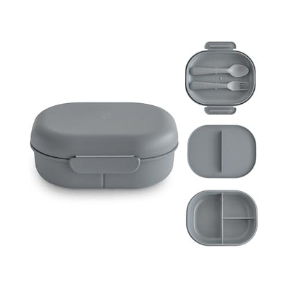 mushie Kids Bento Lunch Box | 3-Compartment & Removable Divider + Fork & Spoon Utensils | Great For Meals, School, Snacks On-the-Go | Dishwasher Safe (Smoke) - color: Smoke