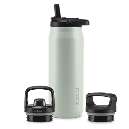 ZULU Base 32oz Stainless Steel Water Bottle with 3 Lids- Straw, Chug, Twist | Double Walled and Vacuum Insulated Metal Thermos | For Gym, Outdoor | Built in Carry Loop, Dishwasher Safe, Sage - color: Sage, style: 32oz