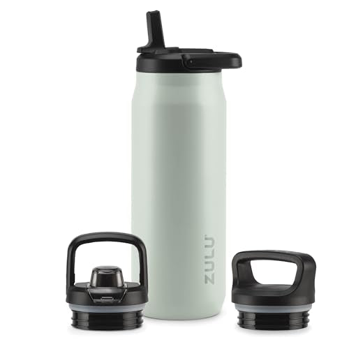 ZULU Base 32oz Stainless Steel Water Bottle with 3 Lids- Straw, Chug, Twist | Double Walled and Vacuum Insulated Metal Thermos | For Gym, Outdoor | Built in Carry Loop, Dishwasher Safe, Sage - color: Sage, style: 32oz