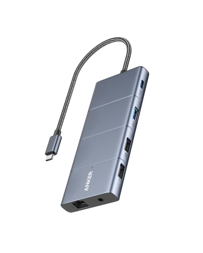 Anker USB-C Hub, 11-in-1 Docking Station Dual Monitor with 4K HDMI and DP | 1 USB-C and 1 USB-A 10Gbps Data Ports, 2 USB 2.0 Data Ports, 4K HDMI and DisplayPort, 85W Max PD, Ethernet, for XPS and More