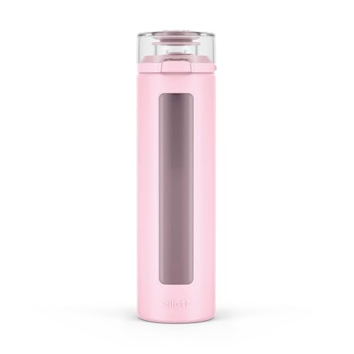Ello Syndicate 20oz Reusable Glass Water Bottle with One-Touch Leak Proof Flip Lid, Protective Non-Slip Silicone Sleeve, Carry Loop for Coffee, Tea and Water, BPA-free, Dishwasher Safe, Cashmere Pink - color: Cashmere Pink