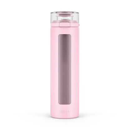 Ello Syndicate 20oz Reusable Glass Water Bottle with One-Touch Leak Proof Flip Lid, Protective Non-Slip Silicone Sleeve, Carry Loop for Coffee, Tea and Water, BPA-free, Dishwasher Safe, Cashmere Pink - color: Cashmere Pink