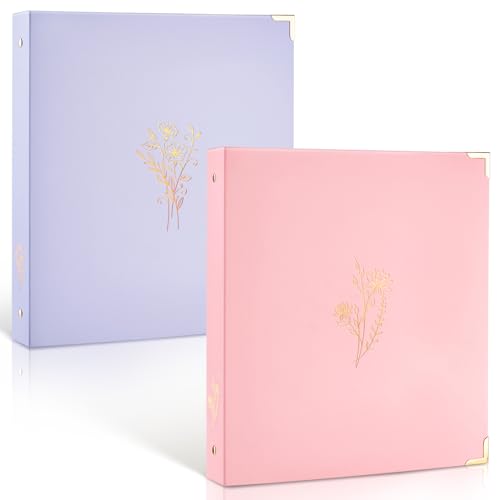 Sooez 2 Pack 3 Ring Binder, Cute 1 Inch Binders with Gold Foil & Metal Corners, Three Ring Recipe Binder, Fits Letter Sized Paper for Women School Home Office Supplies, Pink & Purple - color: Foil Pink & Purple