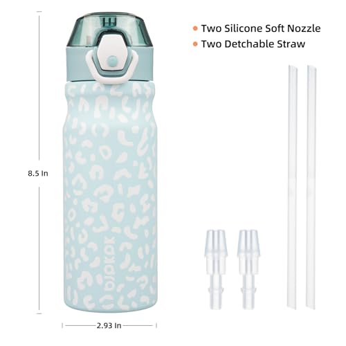 BJPKPK Insulated Water Bottle 18oz Stainless Steel Water Bottles with Straw and Carry Handle Double Wall Metal Thermal Flask,Light Blue Leopard - color: A-Light Blue Leopard, size: 18 Ounces