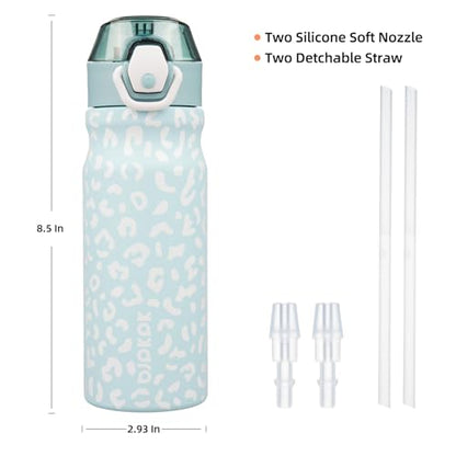 BJPKPK Insulated Water Bottle 18oz Stainless Steel Water Bottles with Straw and Carry Handle Double Wall Metal Thermal Flask,Light Blue Leopard - color: A-Light Blue Leopard, size: 18 Ounces