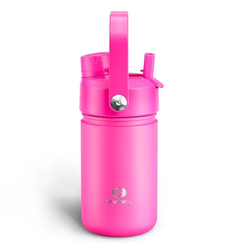 Kids Insulated Water Bottle with Straw - 12oz Stainless Steel Water Bottle with Dual Spouts, Leak-Proof, BPA-Free, Double Wall Vacuum Keeps Cold for 24 Hours for Sports, Travel, School (Persian Rose) - color: Persian Rose, size: 12 Ounces