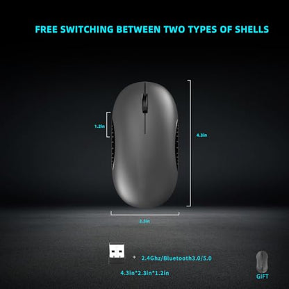 ONE-UP Wireless Mouse, 2.4G, Bluetooth5.0/3.0, Sound and Quiet Click, USB Nano Receiver, for Laptop, Chromebook, PC, Mac, Windows (Gray)