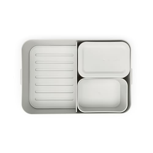 Brabantia Make & Take Bento Lunch Box (Light Gray) 2 Compartments & Lidded Pot, Lift-Out Tray Divider, BPA-Free, Airtight Snap Locks, Microwave & Freezer Safe, Travel Meal Prep Container, 68oz - color: Light Gray, style: Bento Lunch Box