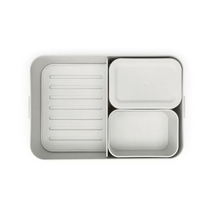 Brabantia Make & Take Bento Lunch Box (Light Gray) 2 Compartments & Lidded Pot, Lift-Out Tray Divider, BPA-Free, Airtight Snap Locks, Microwave & Freezer Safe, Travel Meal Prep Container, 68oz - color: Light Gray, style: Bento Lunch Box