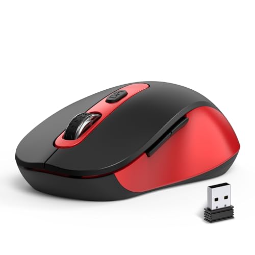 Wireless Mouse for Laptop, PC, Chromebook, Mac, MacBook, Silent Mouse with USB Nano Receiver, Side Button, 2400 DPI, Anti Slip Roller, 6 Button Ergonomics Cordless Computer Mice - Black Red - color: AT258-Red & Black