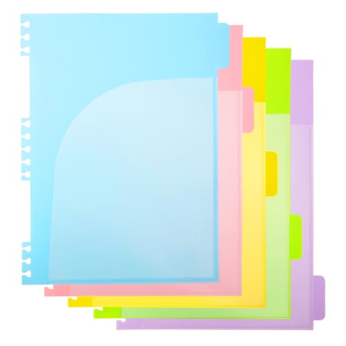 Spiral Notebook Dividers with Pockets, 5-Pack Color-Coded PVC Removable Tab Dividers, Only Fit 21-Ring Twin Spiral Notebooks, for School, Office, Planning & Organization (7.95"x10.87") - size: 7.95"x10.87"