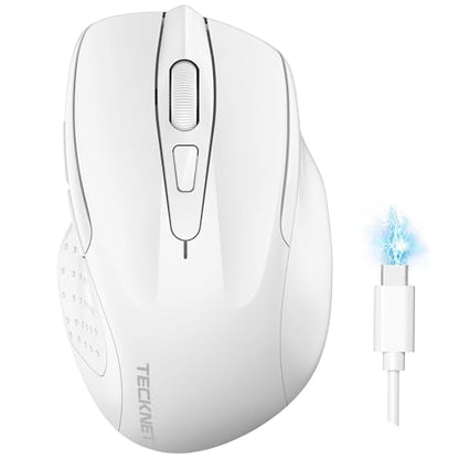 TECKNET Wireless Mouse, BT 5.0/2.4G, Rechargeable 6-DPI Silent, White | Bluetooth 5.0/3.0 & USB A, 2-Device Easy Switch, Wide OS Compatible, 6 Buttons, 6-DPI up to 4800, Ergonomic for S to M Hands - color: White