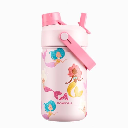 12 oz Kids Insulated Water Bottle for School: 2-in-1 Straw Spout Lid, Leakproof, Keep Cold 24H, Reusable Stainless Steel Water Bottle with Straw, Birthday Gift for Girls Daughters (Mermaid Friends) - color: Mermaid Friends, size: 12 Ounces