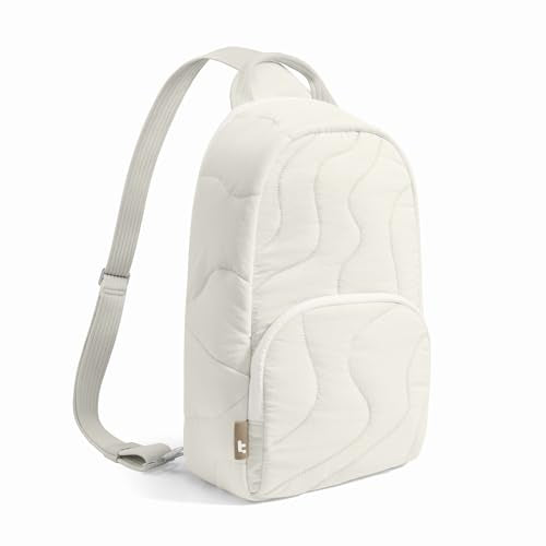 tomtoc 10L Crossbody Sling Bag Backpack for Women, Trendy Puffer Quilted Padded Bag for 13-inch Macbook Air, Macbook Neo A18, 11" iPad Air/Pro, Nintendo Switch 2, Lightweight Travel Chest Bag Daypack - color: Snowberg