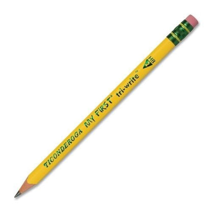 Ticonderoga My First Tri-Write Wood-Cased Pencils, Unsharpened, 2 HB Soft, With Erasers, Yellow, 36 Count