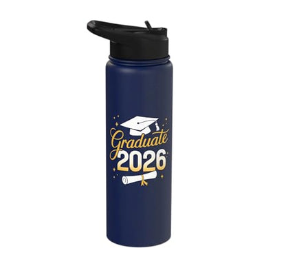 Graduate 2026 for class of 2026 graduation Stainless Steel Insulated Water Bottle - color: Navy Blue