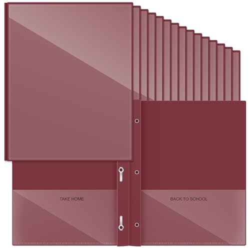 Henoyso 48 Pcs Plastic Folders with Clear Front Pocket and 3 Prong Take Home Plastic 2 Pocket Folder Back to School for Students Parent Teacher Communication for School Office (Dark Red) - color: Dark Red