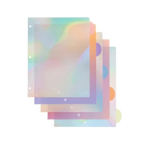 U Brands 5 Tab Poly Plastic Binder Dividers for 3 Ring Binder, 11" x 9.2", Lucent Dreams Pastels, Letter Size, Office Supplies - color: Lucent Dreams