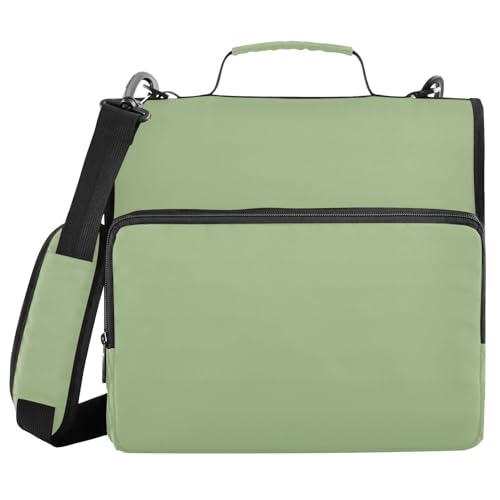 3-Ring Zipper Binder Bag, 13 Inch Laptop Organizer with Shoulder Strap Multiple Pocket File Folder for School Office - color: Sage Green Solid Color