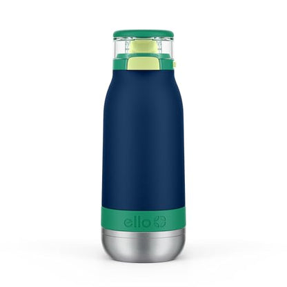 Ello Emma 14oz Insulated Stainless Kids Water Bottle with Straw, Tidal Wave | Insulated stainless steel kids water bottle with straw, leakproof locking lid, carry handle, and cold drinks for school - color: Tidal Wave