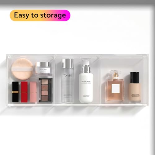HIIMIEI 3 Section Clear Acrylic Drawer Organizer Tray, Office & Makeup Drawer Organizer (11.8x4.3 inch) - size: 4'' x 12''