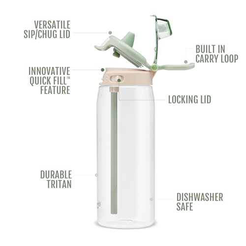 Ello Pop & Fill 22oz Tritan Plastic Water Bottle with Quick Fill Technology | Clear Water Bottle for School, College, Travel | Leakproof Locking Lid, Straw and Chug, Reusable, BPA-Free | Pistachio - color: Pistachio