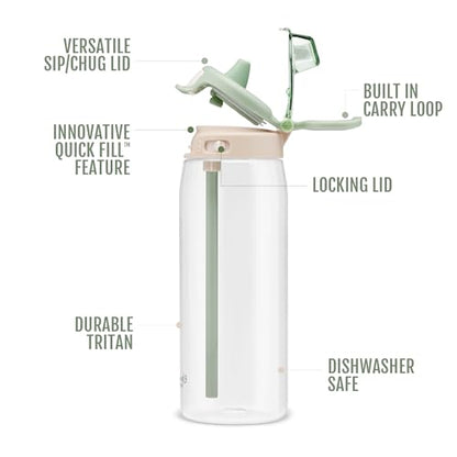 Ello Pop & Fill 22oz Tritan Plastic Water Bottle with Quick Fill Technology | Clear Water Bottle for School, College, Travel | Leakproof Locking Lid, Straw and Chug, Reusable, BPA-Free | Pistachio - color: Pistachio