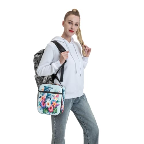 Dolphin Flowers Lunch Bag 10In | Insulated Lunch Box Reusable Tote Bag For Picnic Office For Women Men - color: Style 8