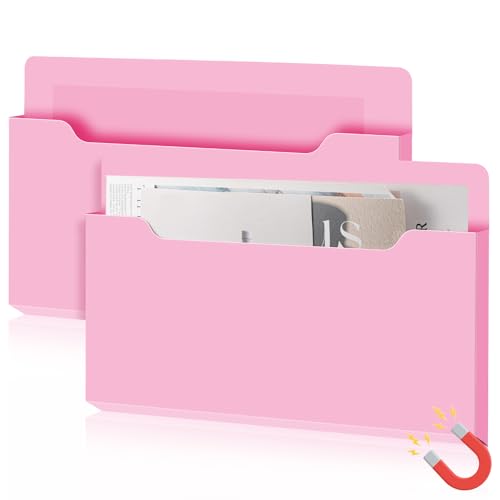 Feifeiya 2 Pcs Magnetic File Folder Wall Hanging Holder Large Pocket Paper Magazine Mail Organizer for Refrigerator Classroom Locker Whiteboard(Horizontal,Pink Color,13.8 x 8.3 Inches) - color: Pink Color, size: 13.8 x 8.3 Inches, style: Horizontal