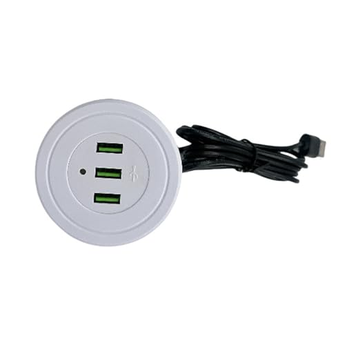 Recessed Double USB Charging Station 3 Outlets 170CM Cable Type B Plug for Tablets Phones Electronics - color: White