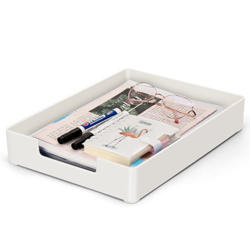 Letter Tray Letter Organizer Paper Tray, Desk Drawer Organizer for Office Supplies, Magazines, Folders, File,Notebooks, Stationery, Plastic Desk Tray for Desktop, for Home, Office, School, 1 Tier - color: White