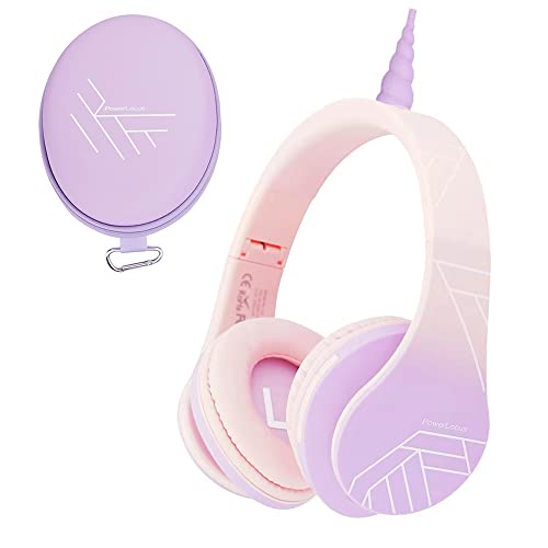 PowerLocus Kids Headphones Over-Ear, Bluetooth Wireless Headphones for Kids,with Microphone, Safe 85DB Volume Limited, Foldable with Carry Case, Audio Cable, Micro SD mode for Online Classes,PC,Phones - color: Unicorn Purple
